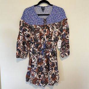 Scoop drop shoulder mini dress, purple paisley, NWT